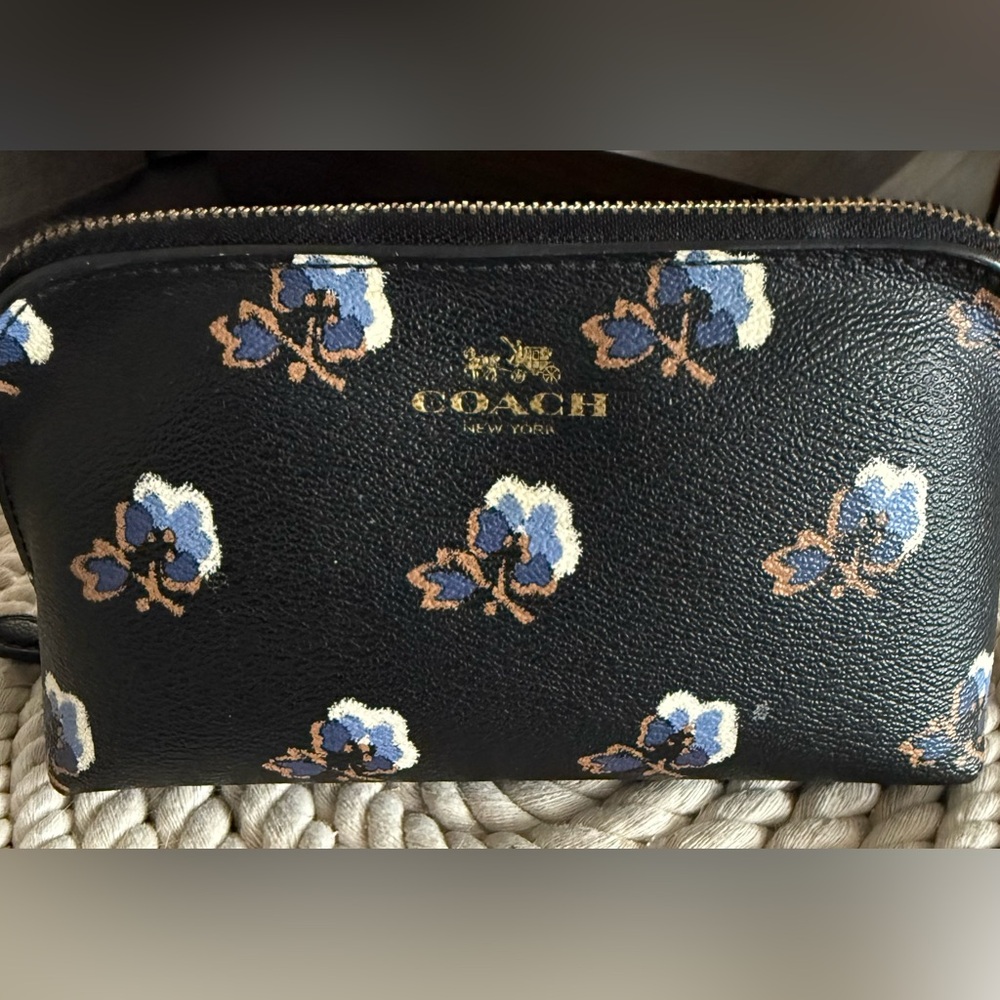Coach Black and Blue Floral Cosmetic Bag